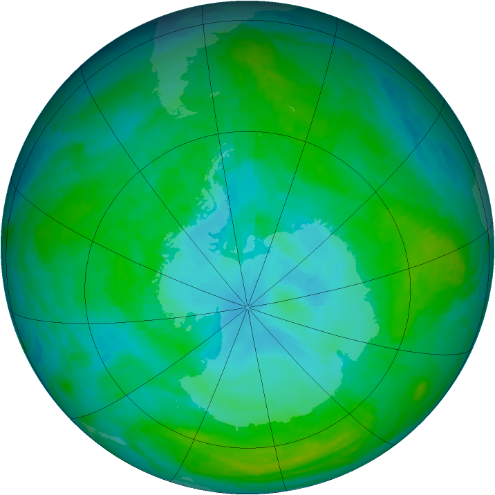 Antarctic ozone map for 31 December 2003